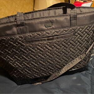 Lug Quilted Travel Tote Brushed Gray with Midnight Sparkle Bottom-  Avion
